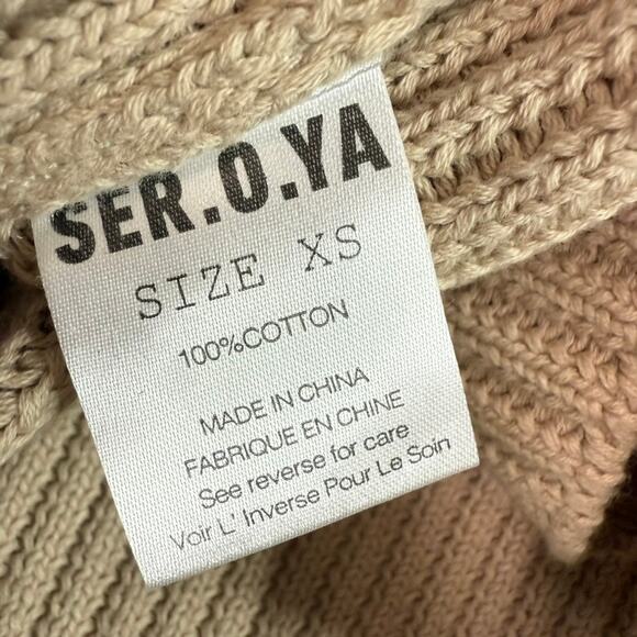 SER.O.YA Agnes Off The Shoulder Sweater Cropped Women XS Tan Knit Soft NWT - Picture 5 of 9